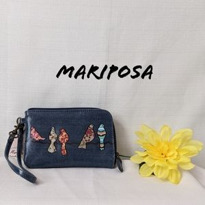 MARIPOSA Blue with Birds Wristlet